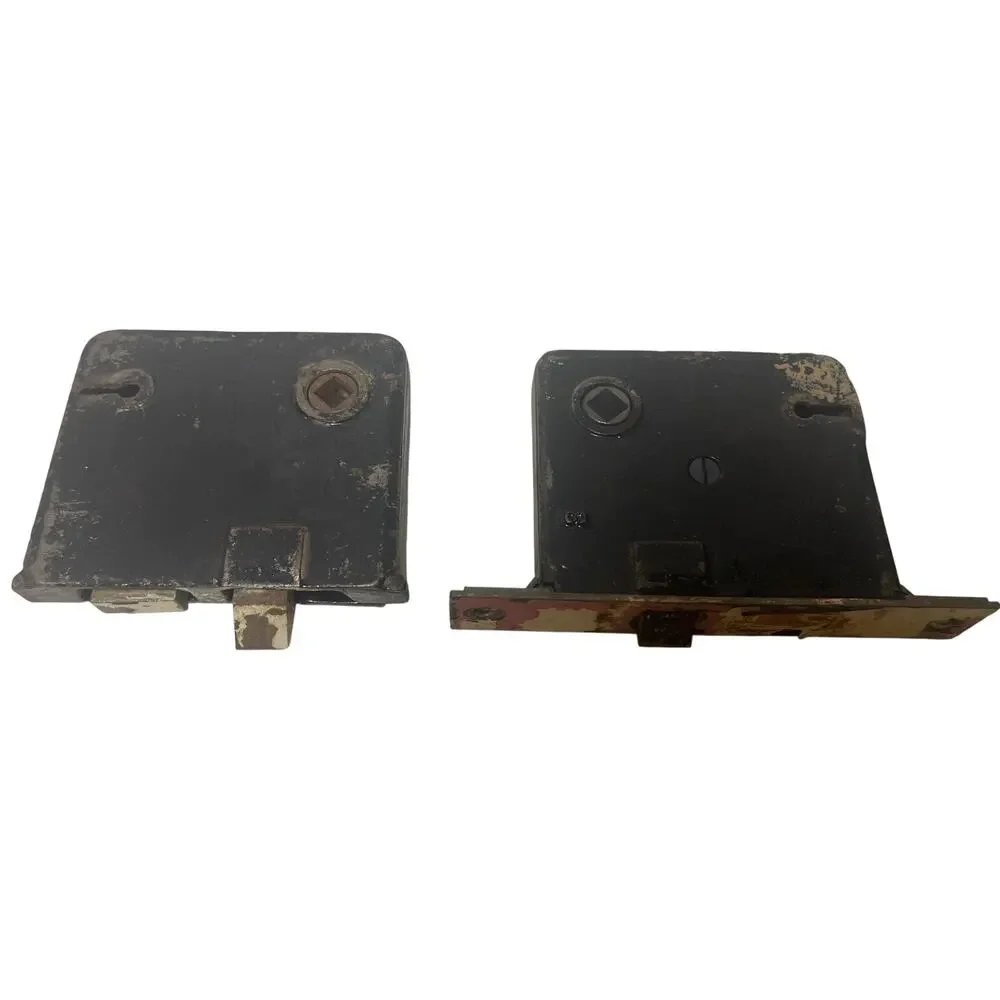 Pair set of 2 Antique ornate Mortise Lock Box Cast Iron art deco USA For Parts